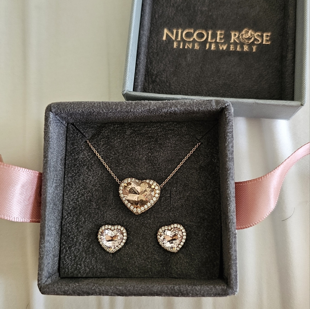Nicole rose pink morganite heart earings and necklace